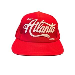 VTG 80s 90s Enjoy Atlanta Georgia Red SnapBack Mesh Trucker‎ Hat Cap